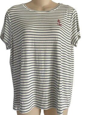 NWOT Britney Women's Navy & White Striped T-Shirt, Size L.